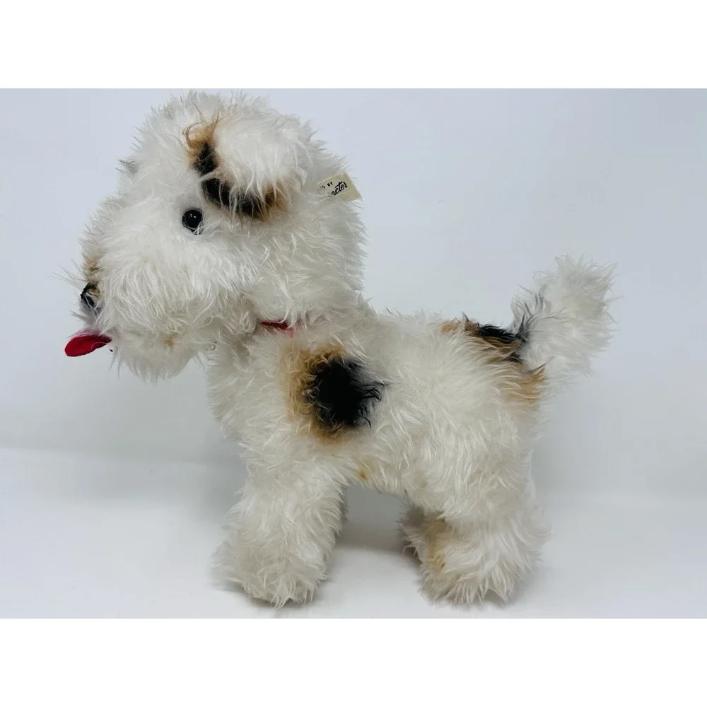 Vintage Character Novelty Co Fox Terrier Plush Dog Red Ribbon Collar 12 inches